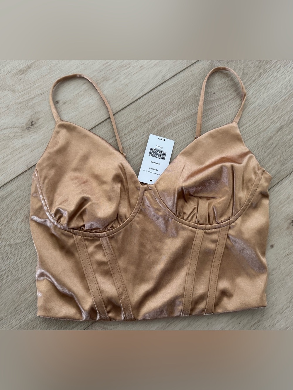 Willow & Root women’s Small champagne gold satin bustier bra crop top New w Tags